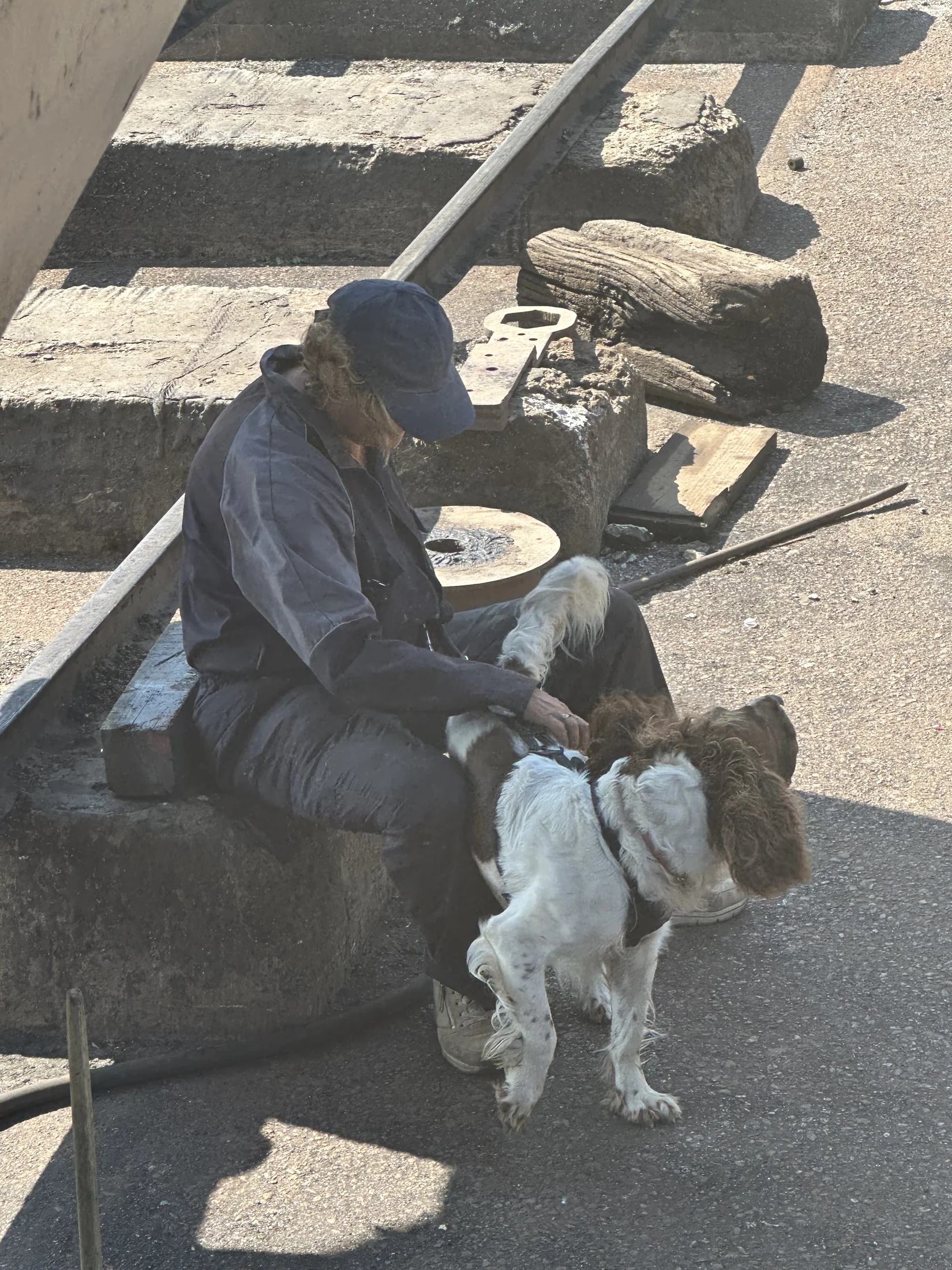 Werk naast Maria op de werf, met Oscar in de buurt